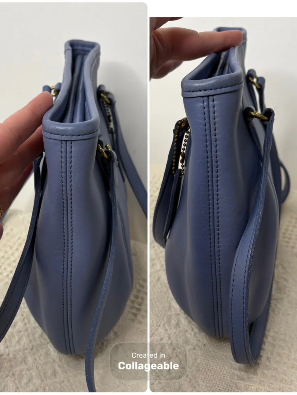 90s Vintage Coach Periwinkle Medium Framed Pouch Bag 9996 Blue Leather Tote - Picture 5 of 9
